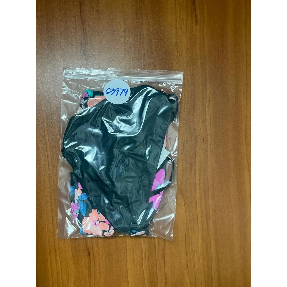 Art Class Girls 3-Piece Swimsuit Set Black Floral Rash Guard Bikini Small Sz6/7
